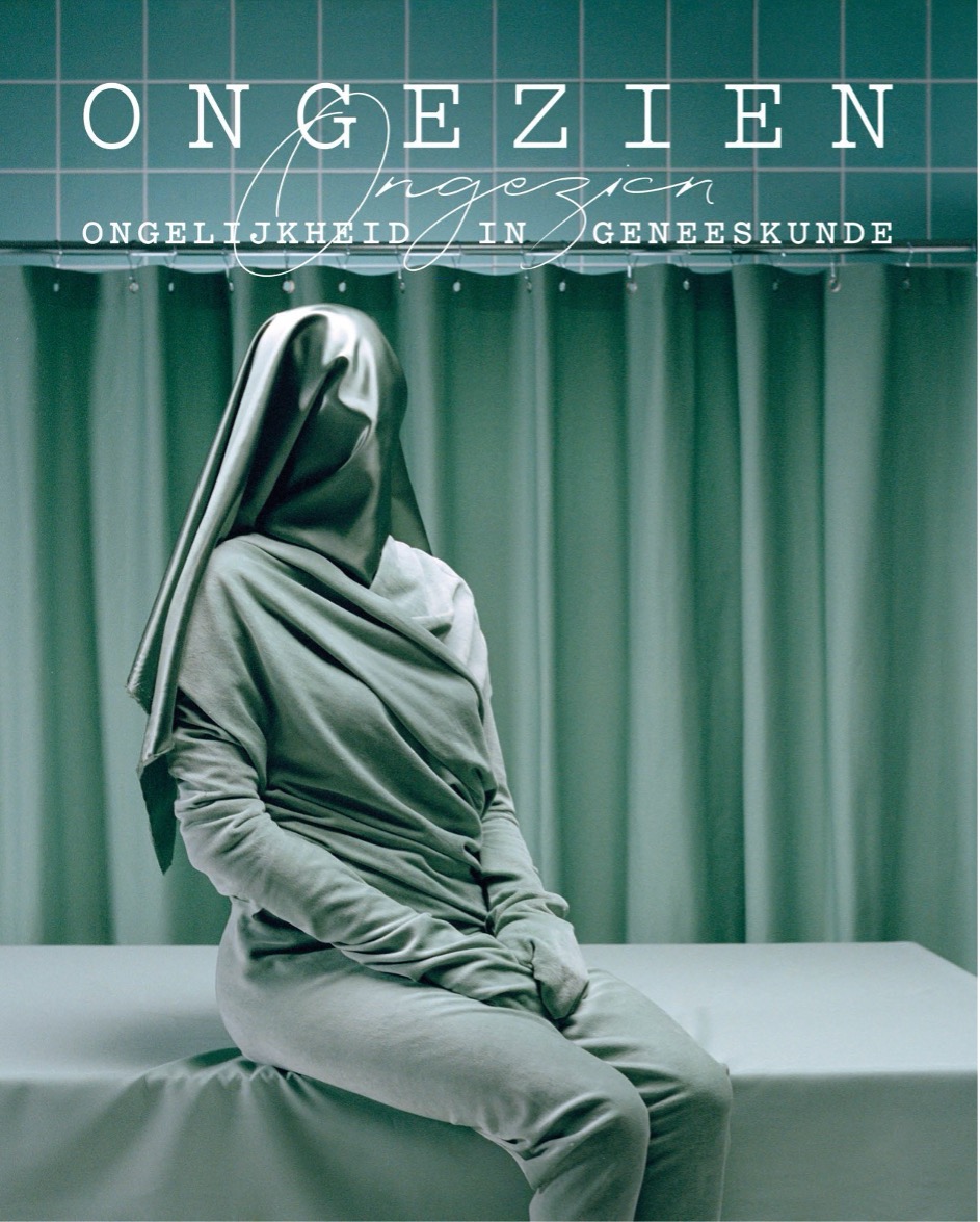 Unseen: Inequality in Medicine poster featuring a female with her entire body covered with a green cloth